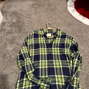 American Eagle Outfitters Blue and Neon Green Plaid Shirt